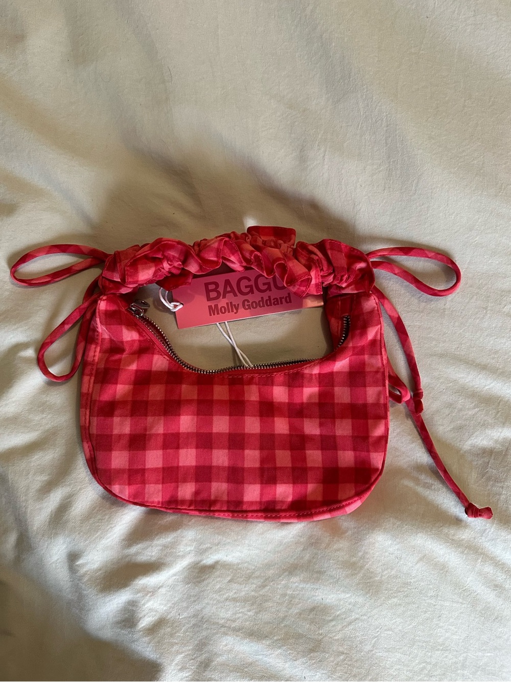 NWT BAGGU x Molly Goddard Mini Ruffle Crescent Bag - Ruby Gingham